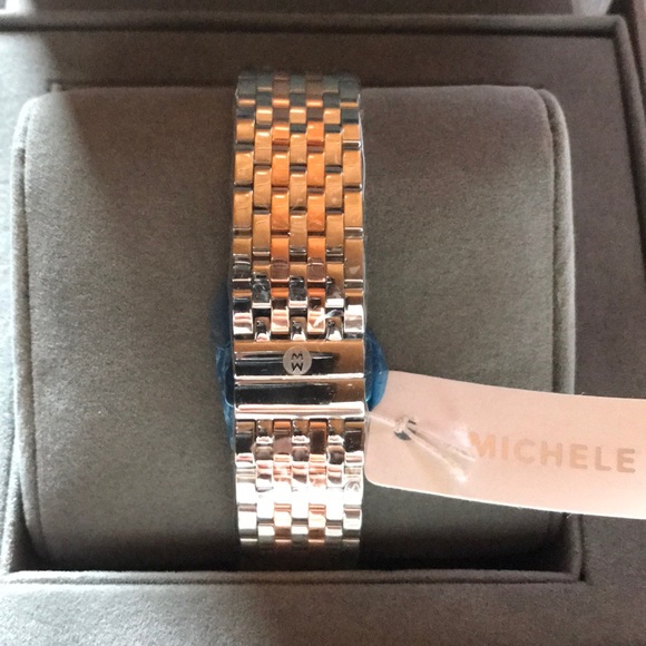 NWT⭐️Michele Rose-Gold Silver Mosaic Diamond Watch